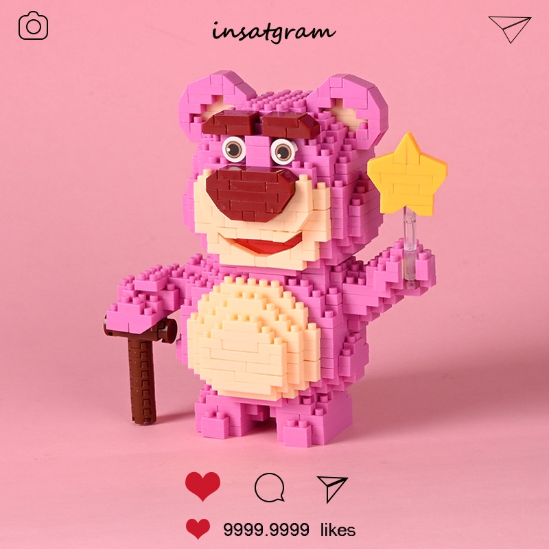 Mô Hình Lắp Ráp Gấu Dâu Lotso Micro Blocks 3D Đồ Chơi Ghép Xếp Hình Làm Quà Tặng Sinh Nhật