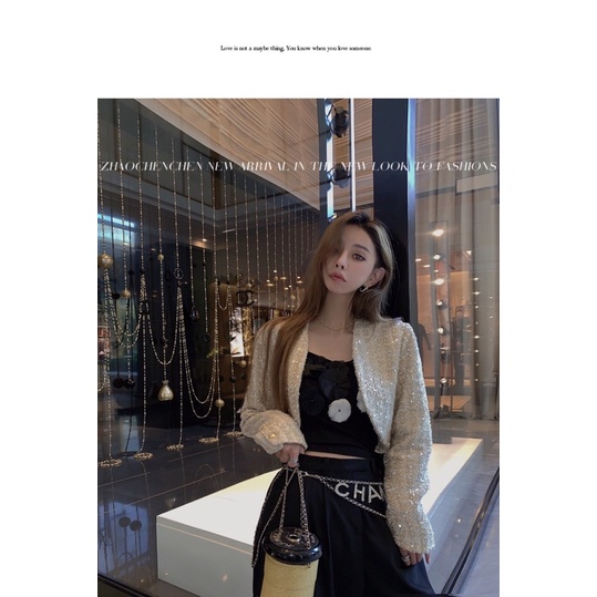 Áo Dạ Sequin Dáng Ngắn Bling Bling Cao Cấp