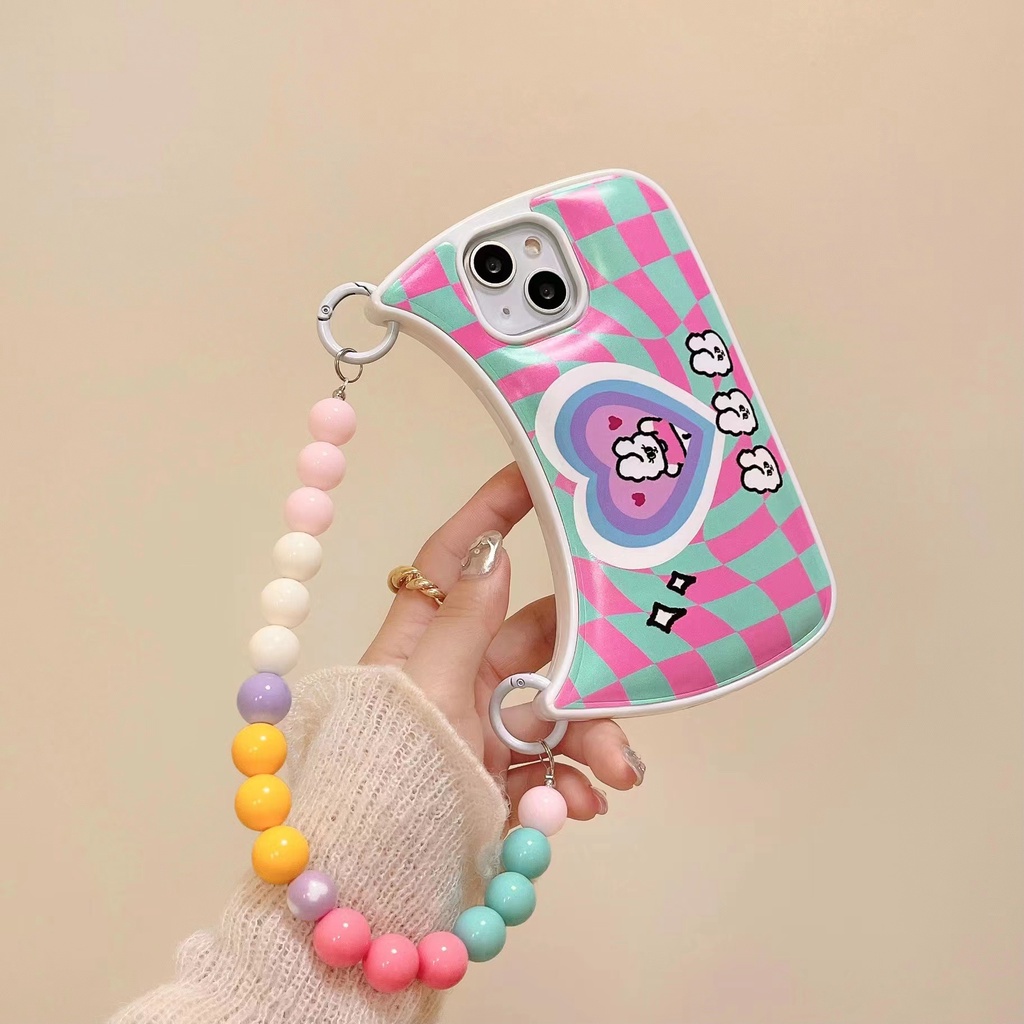 Ốp Điện Thoại Tpu Dẻo Họa Tiết Hoạt Hình Chú Thỏ Kèm Dây Đeo Ngọc Trai Cho iPhone 14 13 12 11 Pro Max 14 Plus