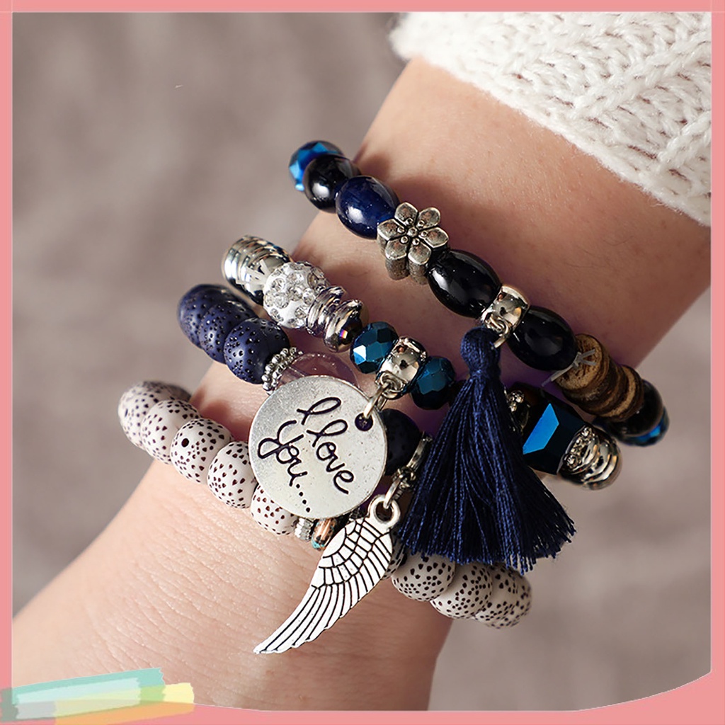 Bộ 4 vòng tay hợp kim trang trí tua rua phong cách bohemian cho nữ
