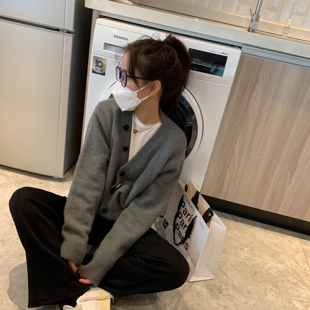 Áo Khoác cardigan Dệt Kim Cổ Chữ V Màu Sắc Ngọt Ngào Cho Nữ