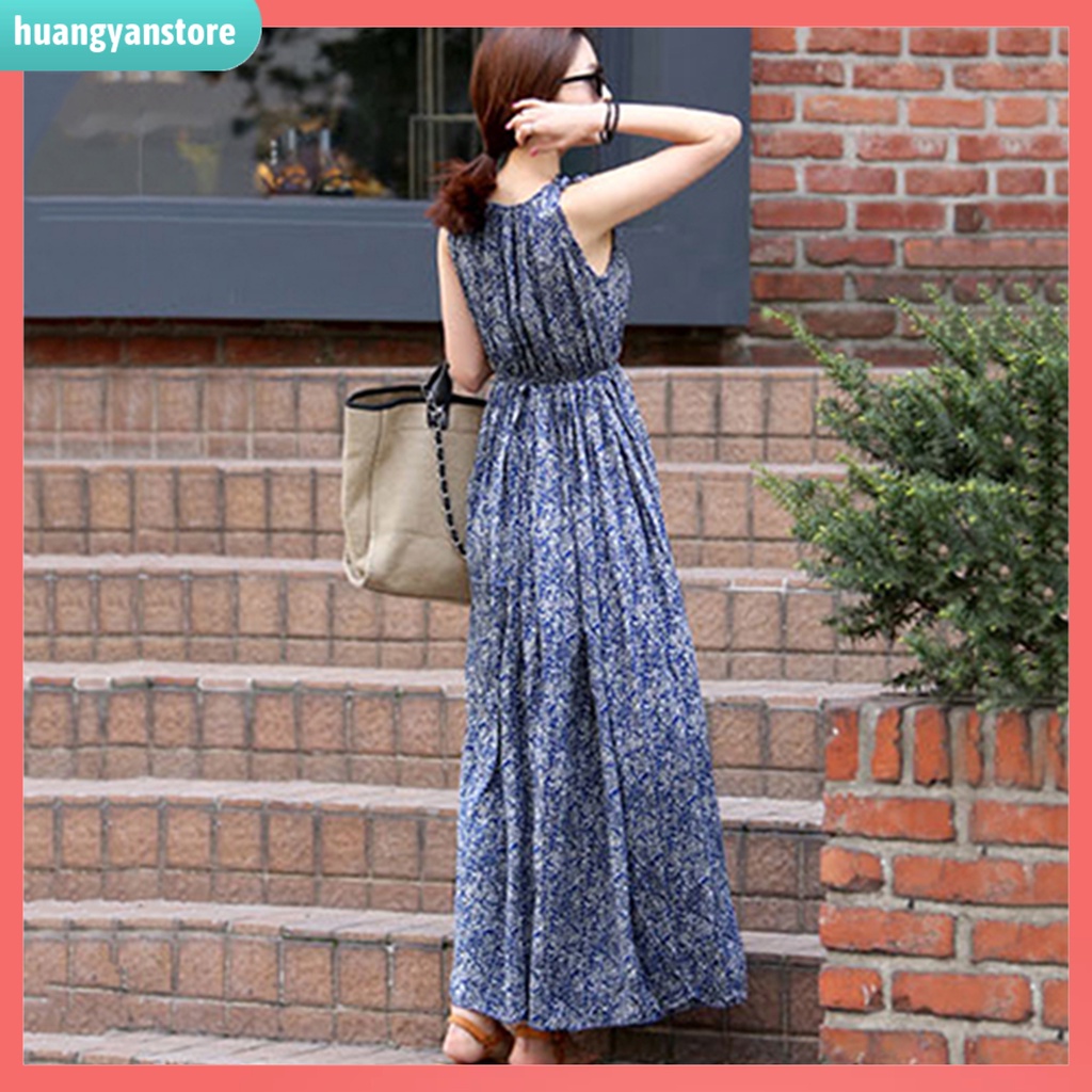 HY/ Váy maxi không tay in hoa phong cách Boho thời trang cho nữ