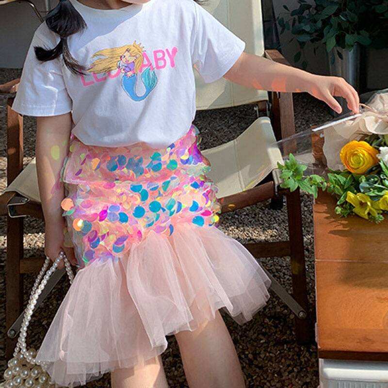 Bộ Váy Hóa Trang Nàng Tiên Cá Đính Sequin Lấp Lánh Dành Cho Bé Gái 1-8 Tuổi