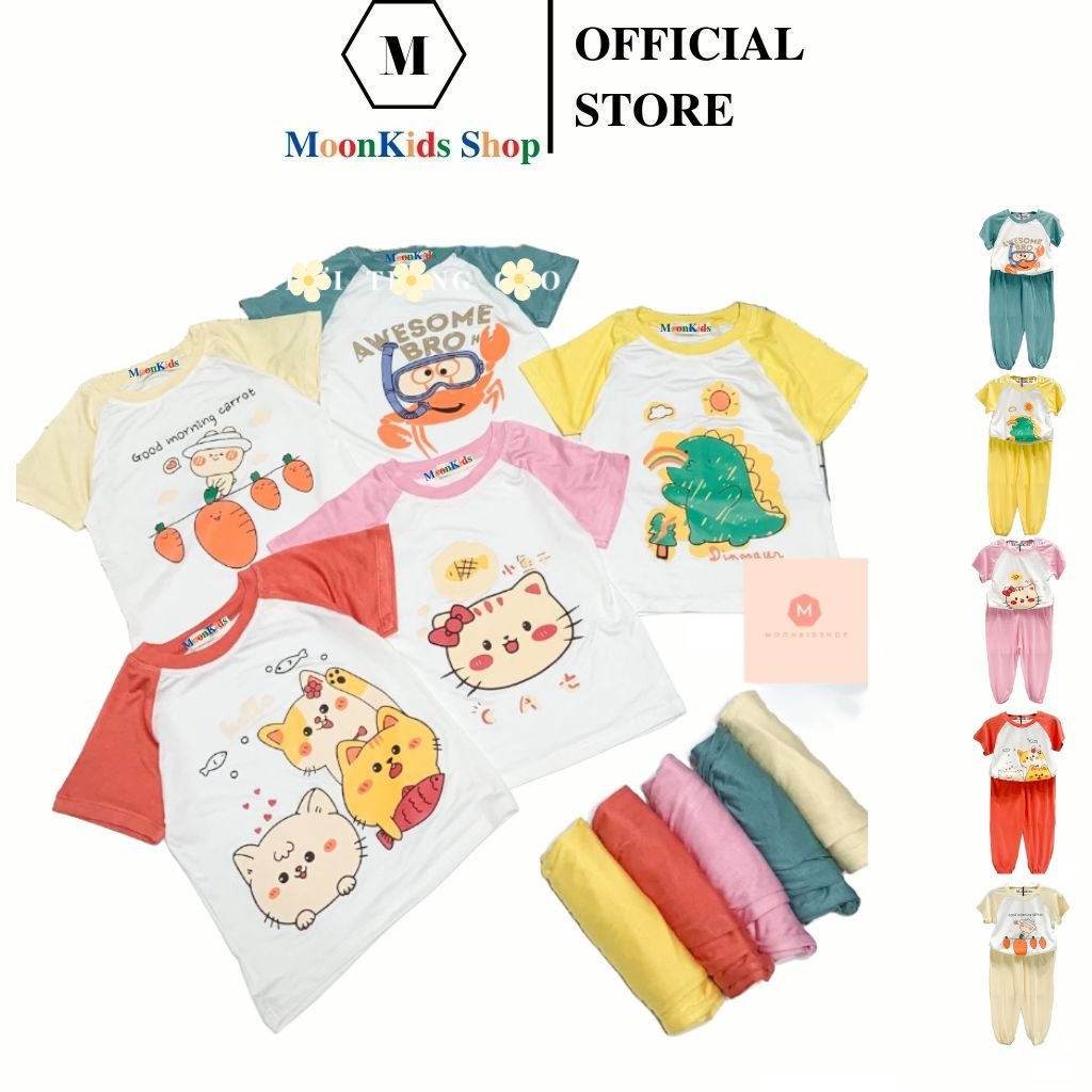 Bộ Quần Áo Trẻ Em Cộc Tay Quần Dài MOONKIDS SHOP từ 6-18kg chất THUN LẠNH co giãn 4 chiều thoải mái cho bé trai bé gái