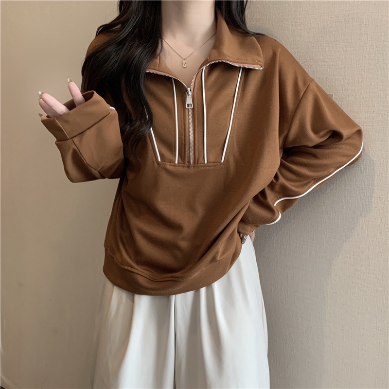 Áo Thun Polo Tay Dài Dáng Rộng Màu Sắc Tương Phản Phong Cách Hàn Quốc Thời Trang Mùa