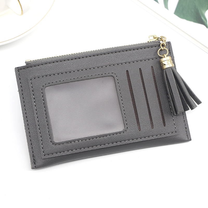 Ví Đựng Tiền Xu Màu Trơn Có Khóa Kéo Phối Tua Rua Màu Sắc Đơn Giản Thời Trang Cho Nữ