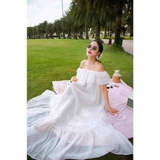 [Freeship] Đầm maxi nữ trễ vai dáng dài xòe voan 2 lớp xinh xĩu -đầm đi biển đi chơi có nhiều màu cho các nàng lựa chọn