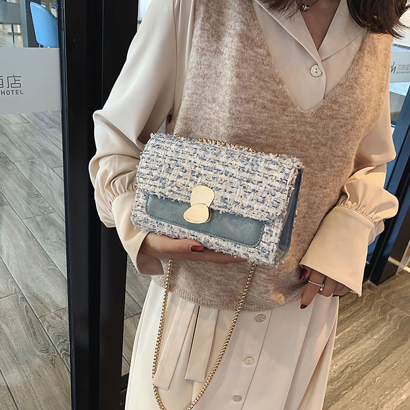 Túi Xách Đeo Vai Phủ Bông Phối Dây Xích Phong Cách Pháp Thời Trang Cao Cấp Dành Cho Nữ