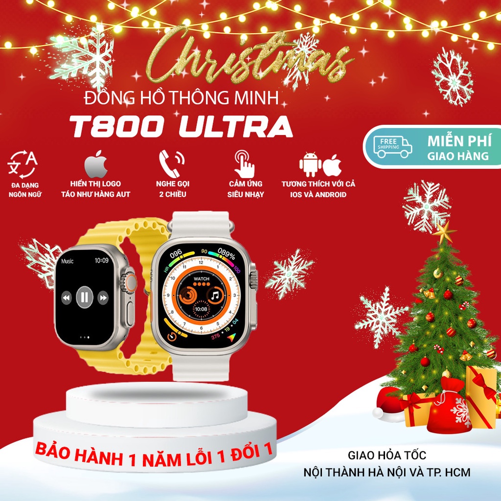 Đồng hồ thông minh T800 Ultra cao cấp nhiều tính năng nghe gọi trực tiếp, theo dõi sức khỏe bảo hành 12 tháng