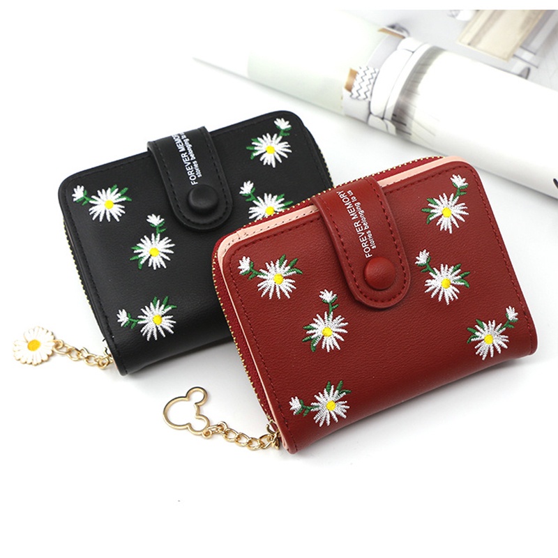 Ví Ngắn Có Khóa Kéo Thêu Họa Tiết Thời Trang Cho Nữ