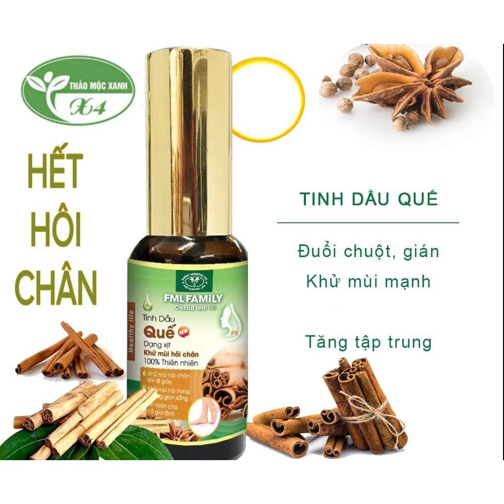 Tinh dầu quế dạng xịt khử mùi hôi chân thảo mộc xanh 100% thiên nhiên