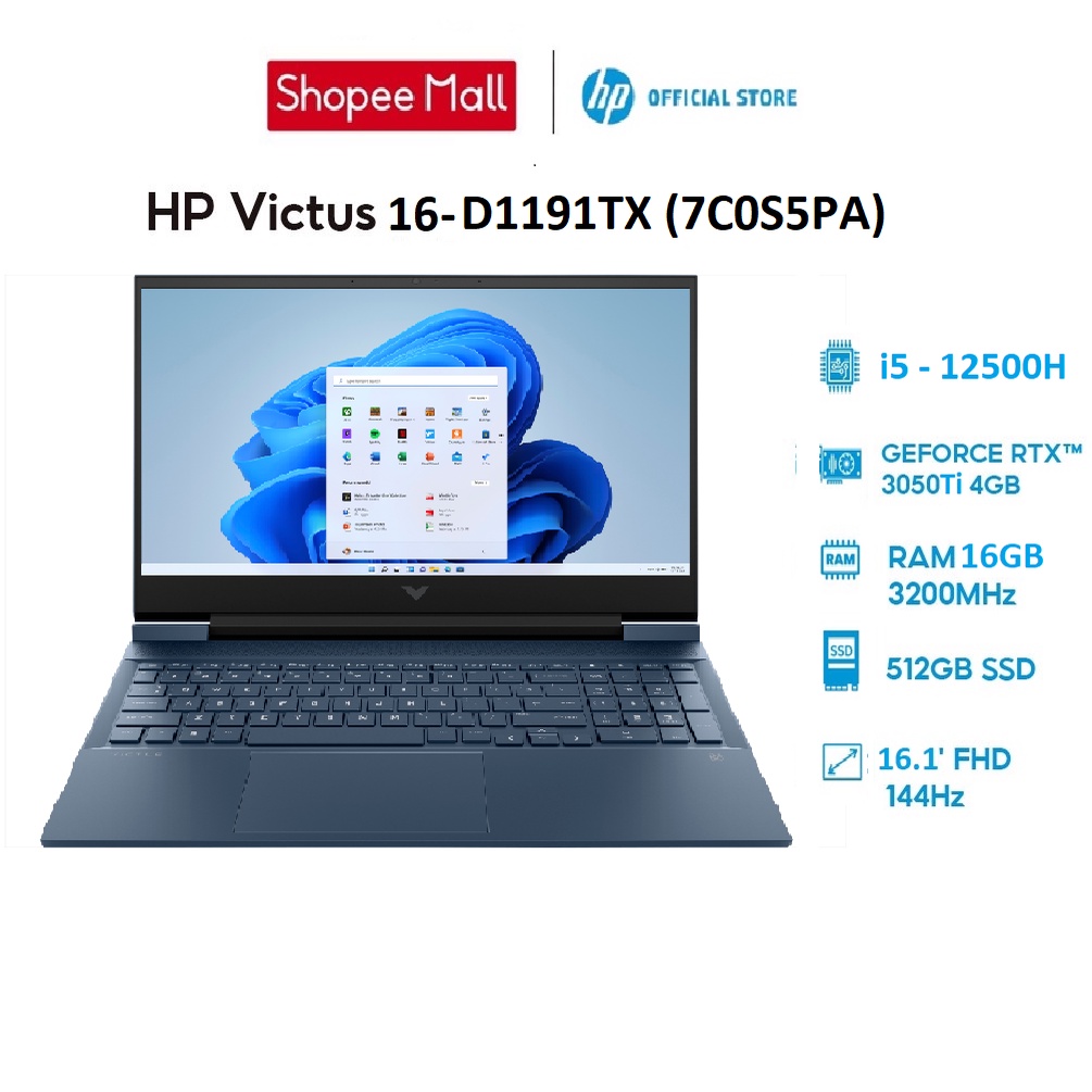 Laptop HP Victus 16-d1191TX 7C0S5PA i5 12500H| 16GB RAM|512GB SSD| RTX 3050Ti |Win 11