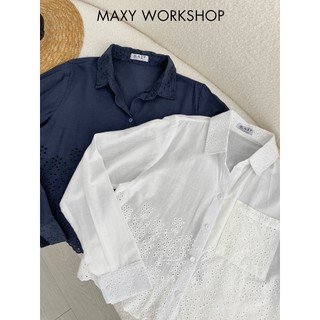 Áo sơ mi nữ dài tay vải xô thêu bông dáng croptop Floral Embroidered Shirt Maxy Workshop