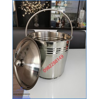 XÔ INOX CÓ NẮP ĐỰNG NƯỚC LÈO/ ĐỰNG ĐÁ sáng bóng đủ size (Ảnh thật shop chụp)