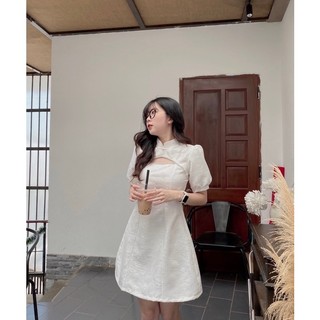 Đầm Tafta Gấm Cổ Tàu Đính Đá (ẢNH THẬT)
