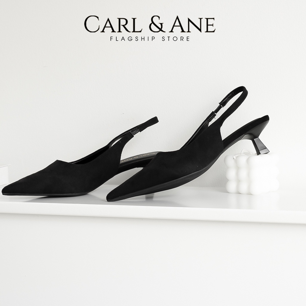 Carl & Ane - Giày cao gót nữ dáng Slingback mũi nhọn phong cách thanh lịch cao 4cm màu kem - CL036