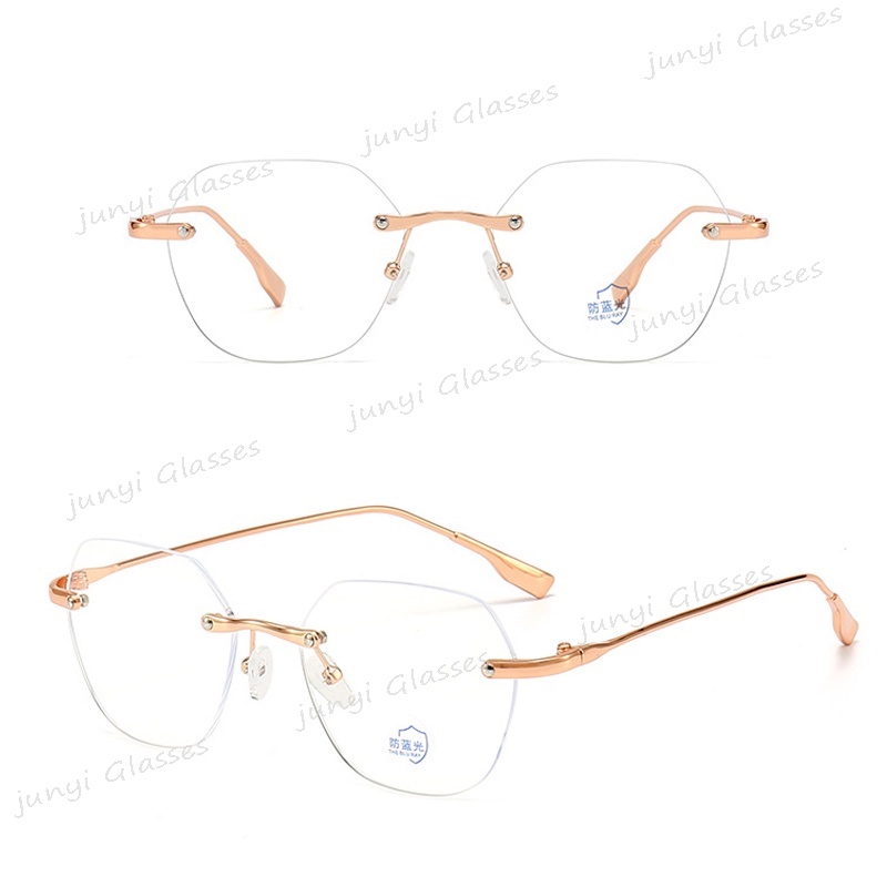 Mắt Kính Không Gọng Vuông Bằng Kim Loại Chống Tia Bức Xạ Chống Ánh Sáng Xanh Máy Tính Phong Cách Hàn Quốc Cho Nam Và Nữ