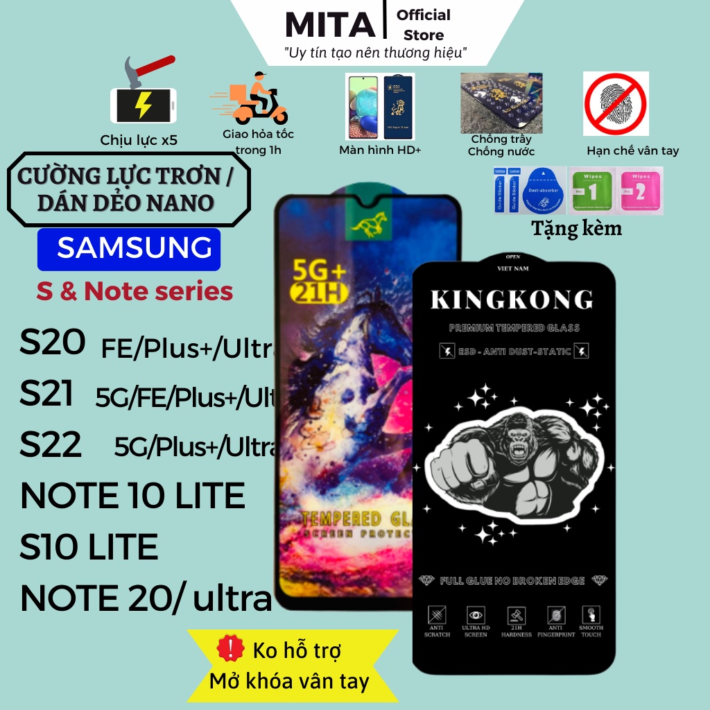 Kính cường lực /Dán dẻo hỗ trợ vân tay Samsung S20 S21 S22 5G FE Plus/+ Ultra Note 10 Lite S10 Lite Note 20 Ultra [OG]