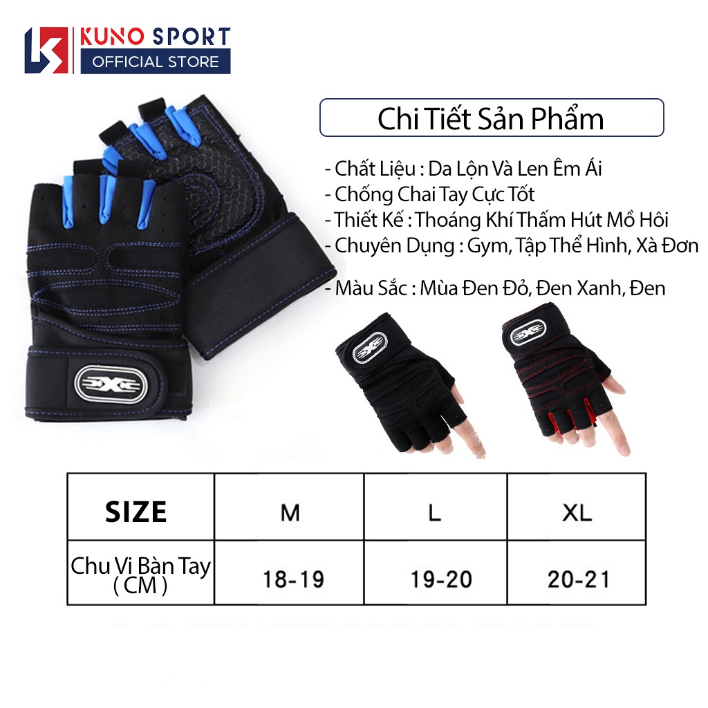 Găng Tay Thể Thao Tập Gym Chuyên Nghiệp KUNO SPORT Thiết Kế Thoáng Khí, Bàn Tay Chống Trơn Trượt Hàng Cao Cấp Hơn