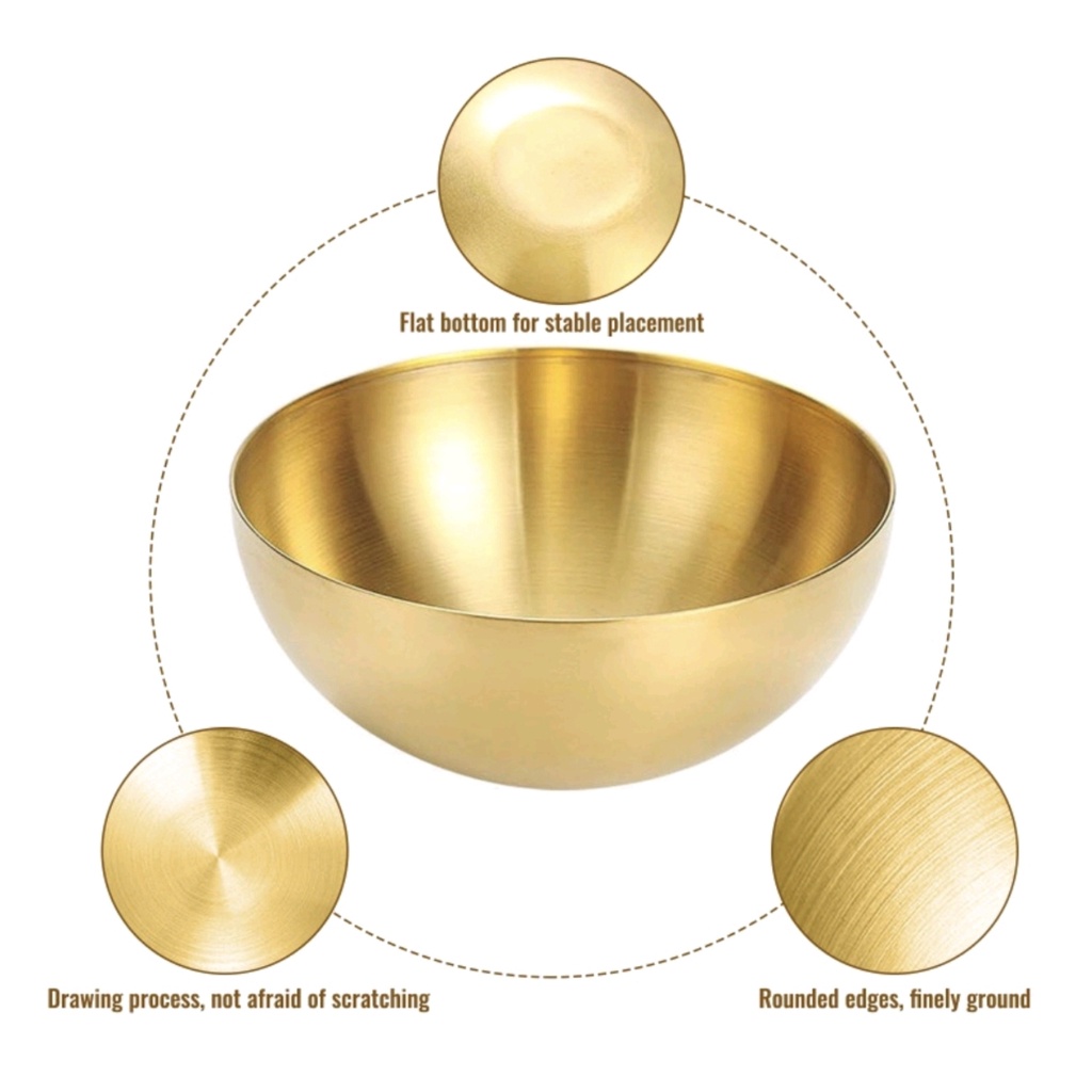 Bát Inox Đựng Salad Tô Mỳ Lạnh Hàn Quốc Chén Inox Ăn Cơm Trộn Bột Mạ Màu Vàng Sang Trọng