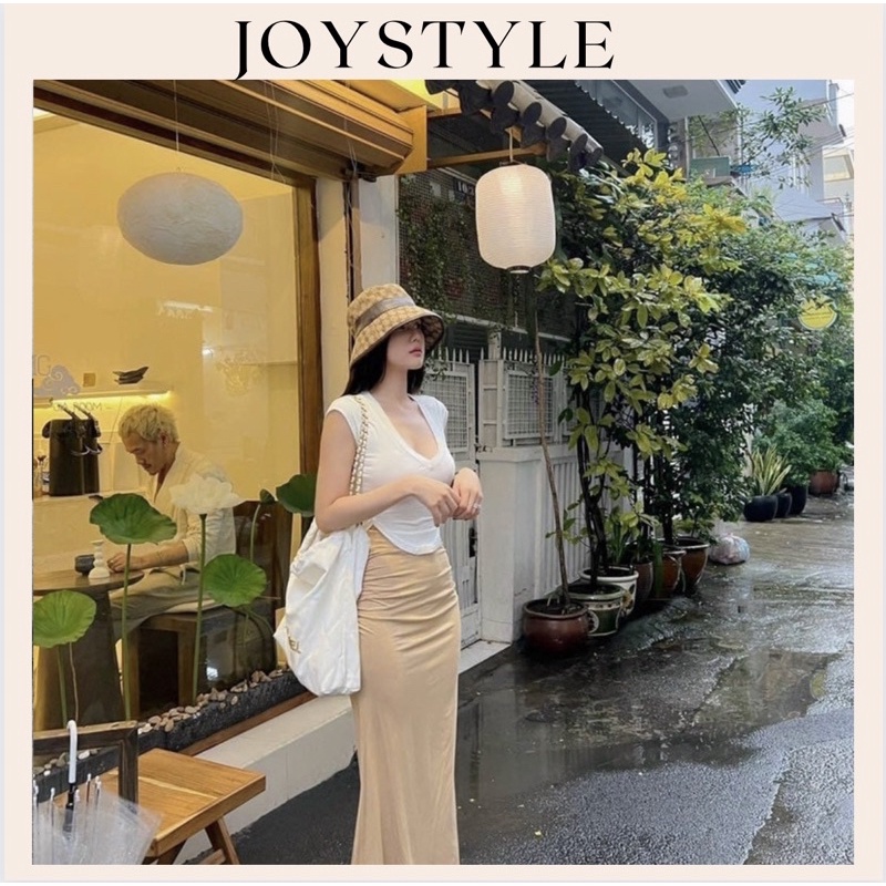 Set Áo Thun lụa tay ngắn cổ tim kèm chân váy đuôi cá Joystyle.vn lên dáng cực chuẩn