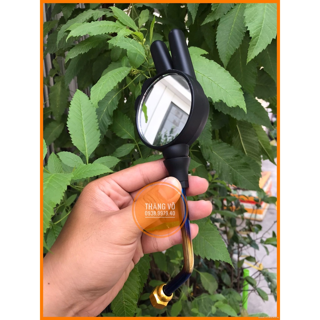 Kính 2 ngón tay, Kính hello 2 ngón tay chân xi Titan phụ kiện đồ chơi gương chiếu hậu xe máy