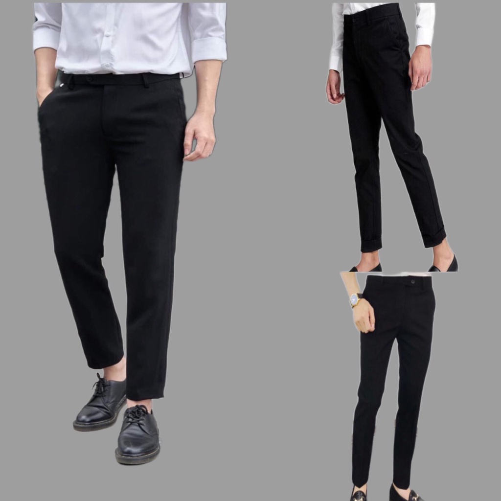 Quần Âu Nam Màu Đen Chất Vải Cotton Tuyết Mưa Kiểu Dáng Ống Côn Đứng