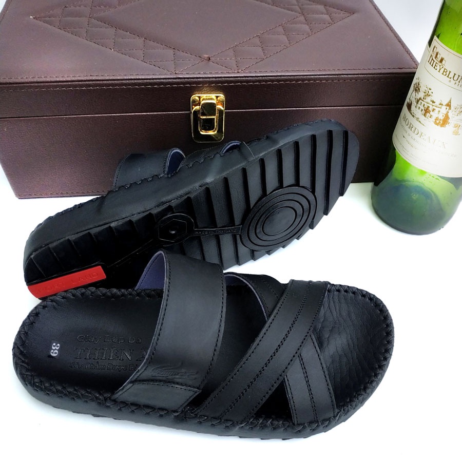 Dép da nam quai chéo đẹp cao cấp thời trang MBK AT71