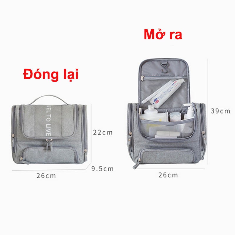Túi Đựng Mỹ Phẩm Có Móc Treo Đựng Đồ Trang Điểm Du Lịch Công Tác Chống Thấm Nước Có Hai Ngăn Bên Hông Dung Tích Lớn
