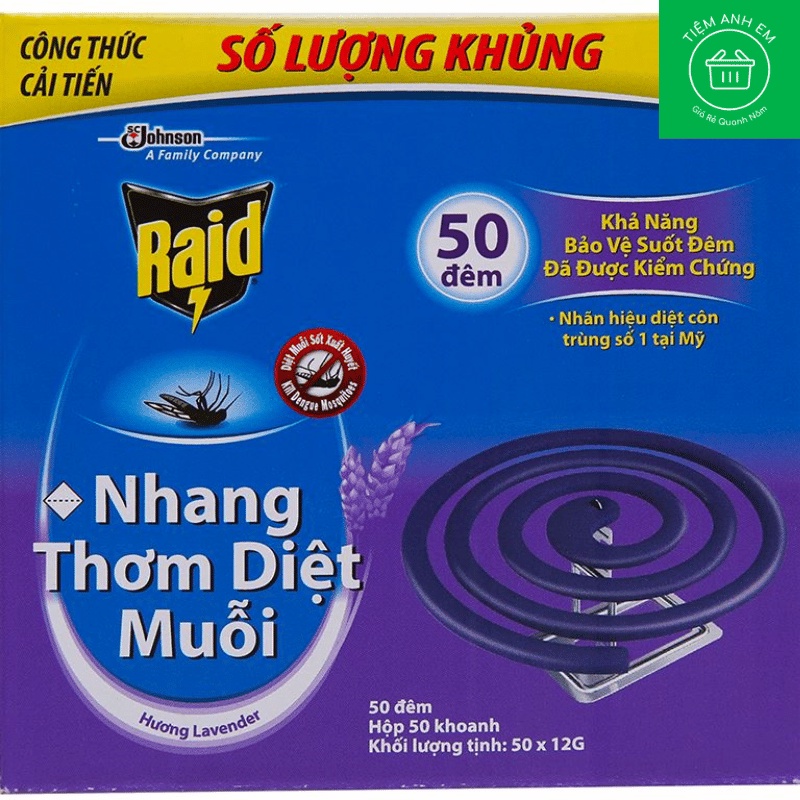 Hộp 50 khoanh nhang muỗi Raid hương lavender 600g