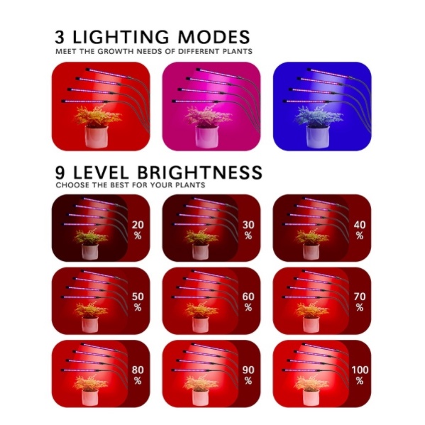 Đèn trồng cây trong nhà 40W 4 đầu LED Grow Light Spectrum Hydroponic Vegetable Flower Thực vật trong nhà