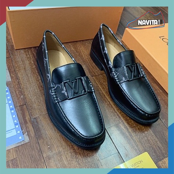 Giày lười nam, giày loafer da thật LV cao cấp bản đẹp đế cao su đúc Fullbox thẻ bill. [ Bảo hành nổ da bong đế ]