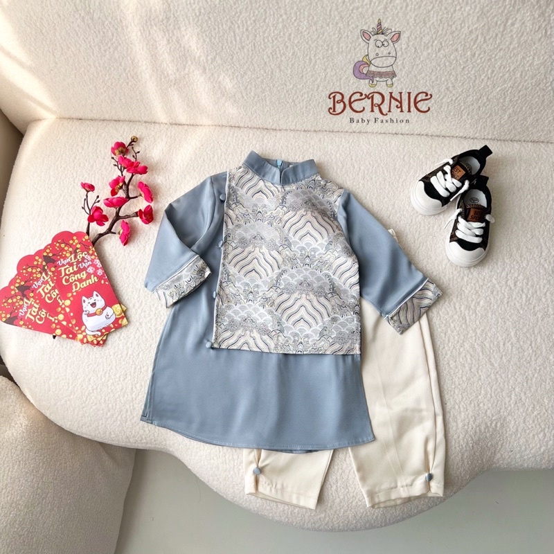 Bộ áo dài bé trai Bernie phối gấm rồng cho bé từ 9-22kg-22B488