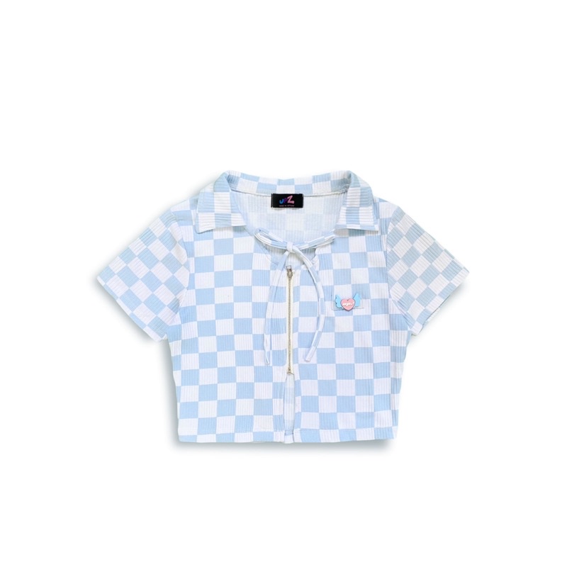 UPZ Áo Thun Croptop Dây Kéo Caro Y2K (2 Màu)