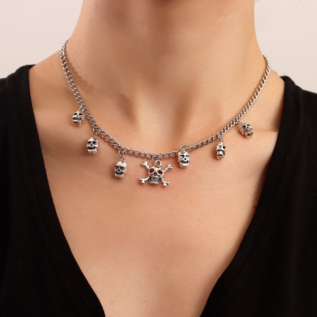 Vòng cổ Kim Loại Màu Trắng / Vàng Mặt Hình Đầu Lâu Phong Cách Hip Hop Cho Nữ