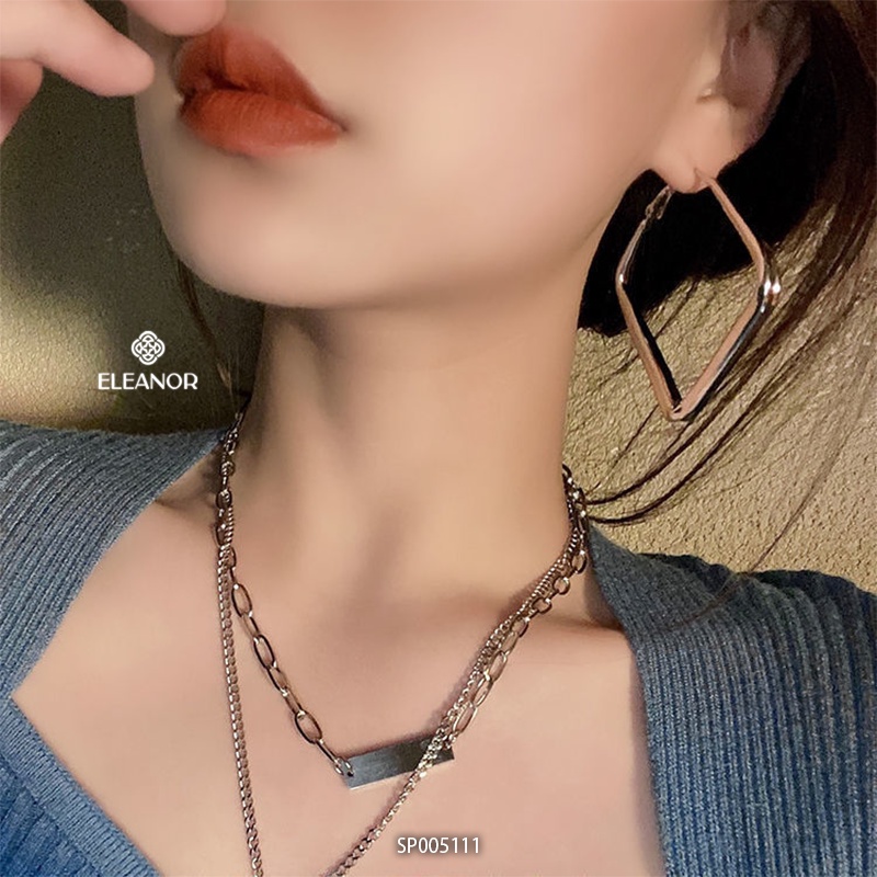 Bông tai nữ chuôi bạc 925 Eleanor Accessories thiết kế hình thoi viền trơn basic phụ kiện trang sức 5111