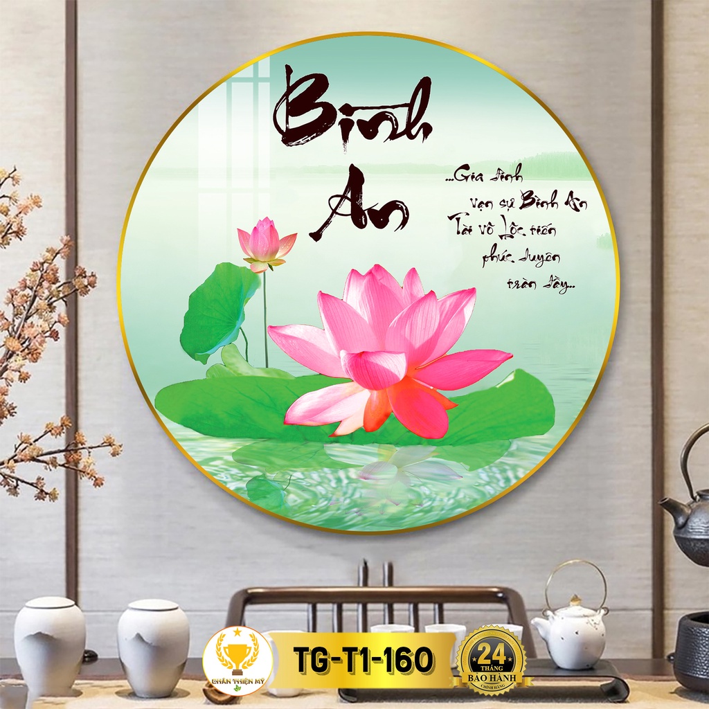 Tranh Tráng Gương Pha Lê Tròn CHÂN THIỆN MỸ, Decor Treo Tường Trang Trí Phòng Chữ Thư Pháp Bình An TG-T1-160
