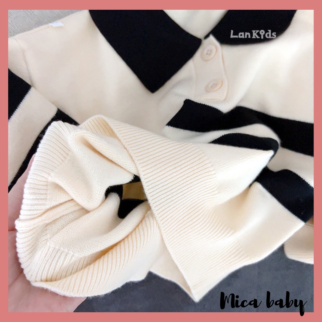 Áo len dệt kim kiểu dáng polo dài tay kẻ sọc phong cách Hàn Quốc đáng yêu cho bé QA63 Mica baby