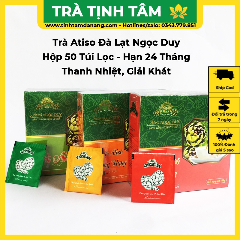 Trà túi lọc atiso Ngọc Duy thanh nhiệt giải khát (3 Loại), hộp 50 túi lọc đặc sản Đà Lạt làm quà