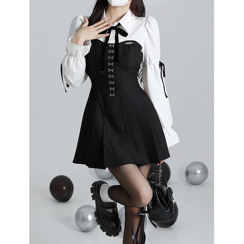 Giải Pháp WAHJUIS Đầm Xếp Ly Giả Hai Mảnh Eo Hẹp Thời Trang Mùa Đông Cho Nữ