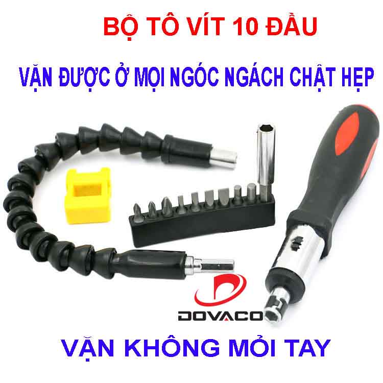 Bộ tô vít đa năng 10 đầu vít tặng kèm thanh chuyển hướng