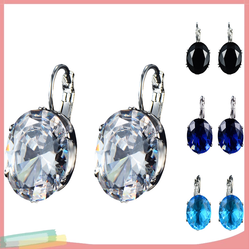 Đôi khuyên tai hình oval đính kim cương giả thời trang cho nữ