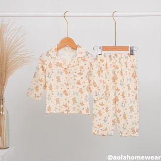 Pijama bé trai bé gái dài tay mặc ngủ điều hòa vải xô muslin áo lá - ảnh sản phẩm 5