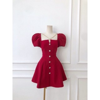 Đầm xòe phối lưới 2 màu đỏ đen