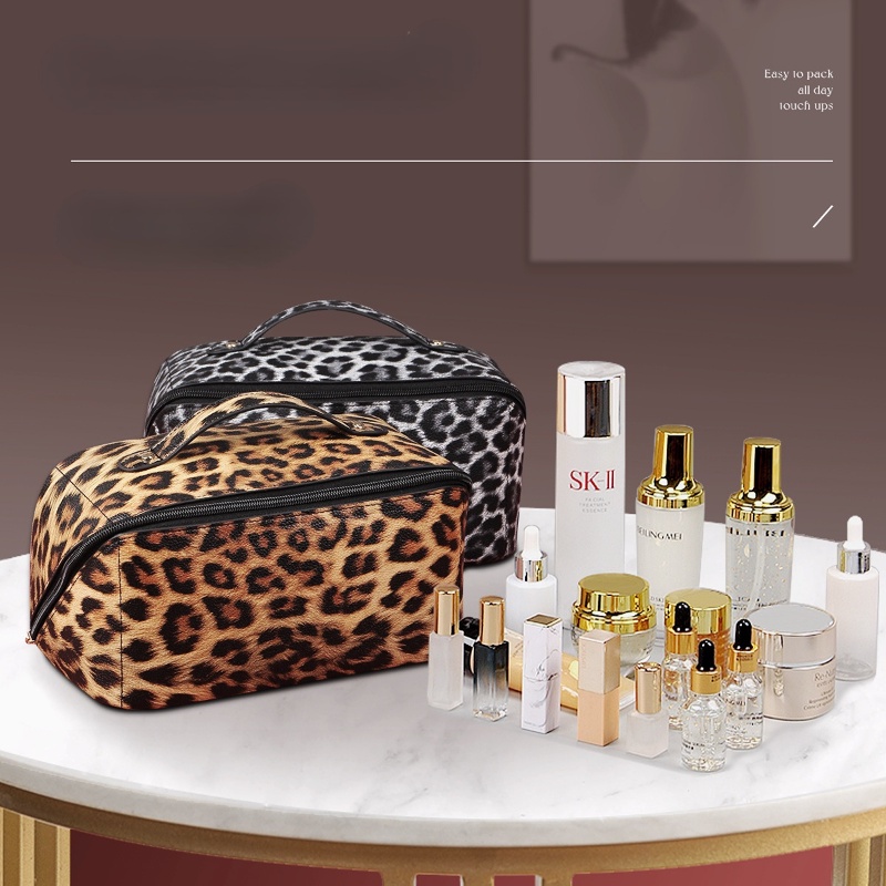 Túi Da PU Đựng Mỹ Phẩm Cỡ Lớn Đa Năng In Họa Tiết Da Báo Cá Tính