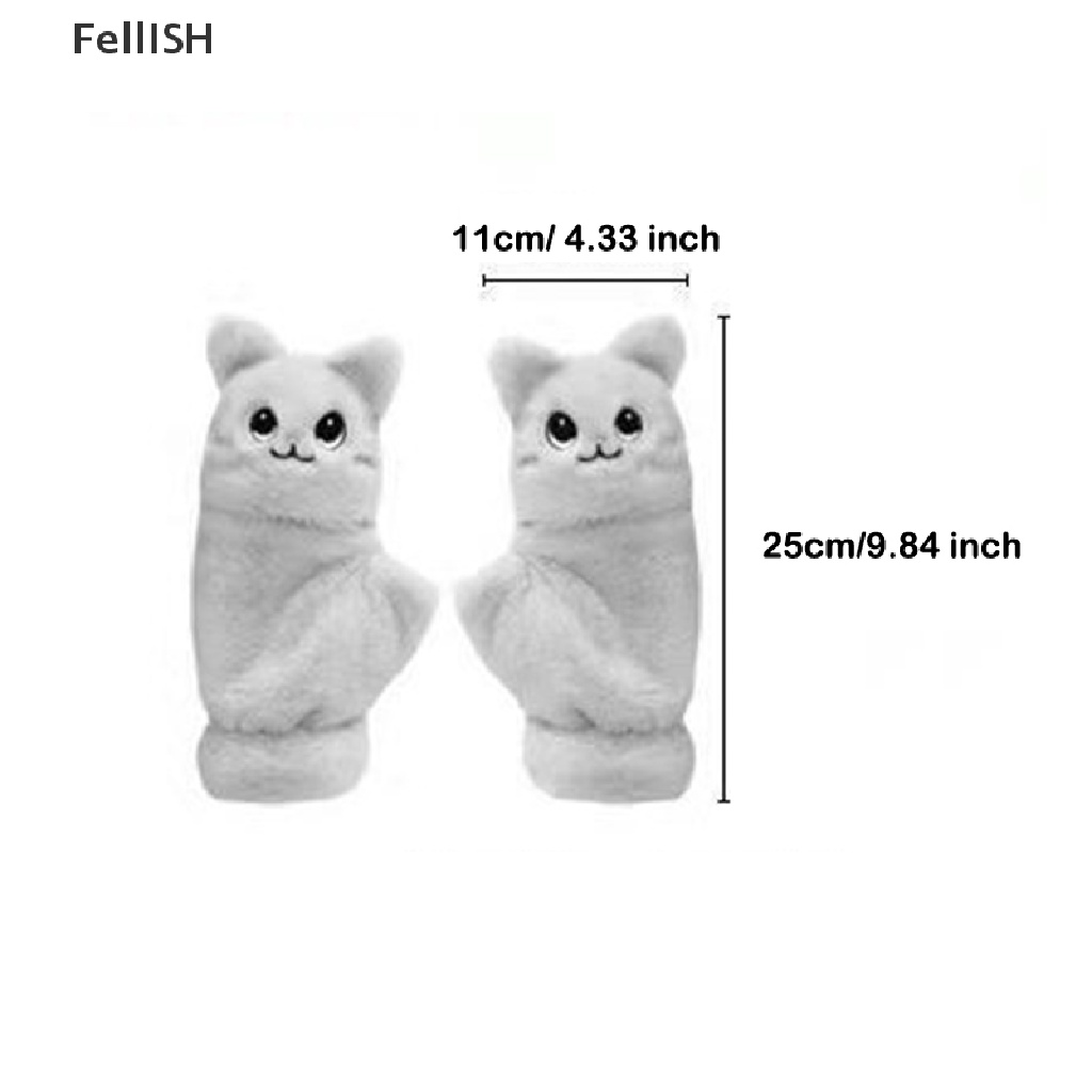 1 Đôi Găng Tay Lông Xù Dày Giữ Ấm Hở Ngón Hình Mèo Dễ Thương 43