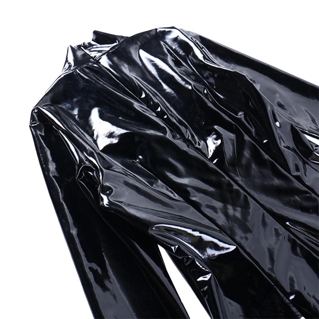 Đầm Da PU Tay Dài Cổ Cao Màu Đen Thời Trang Xuân Thu Cho Nữ