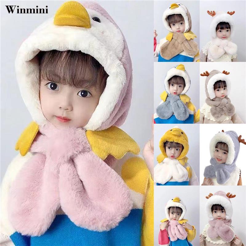 Mũ trẻ em mùa đông lót lông sừng hươu cute kèm khăn siêu ấm cho bé