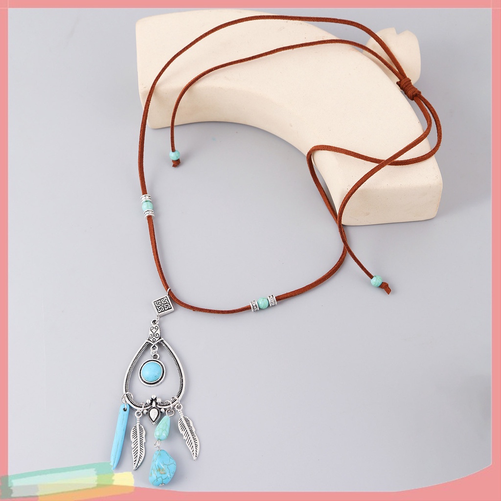 Vòng Cổ Dây Bện Mặt Đá Tự Nhiên Thời Trang Nữ Tính