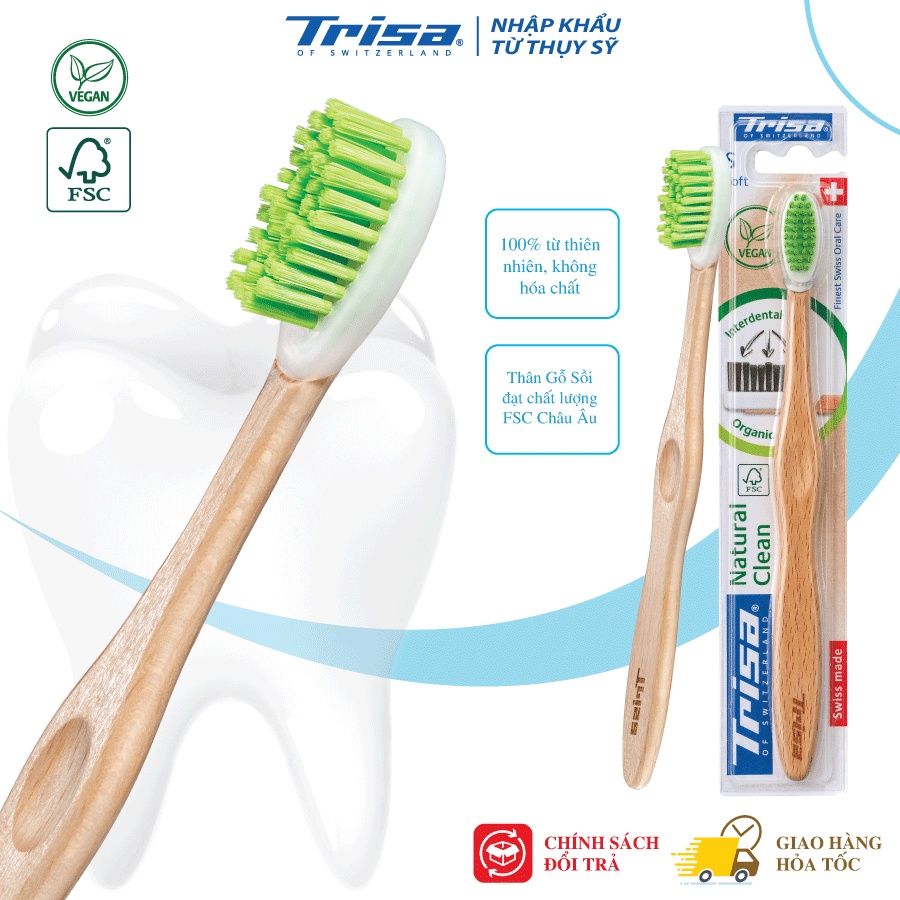 Combo 2 Bàn Chải Đánh Răng Thân Gỗ Trisa Natural Clean